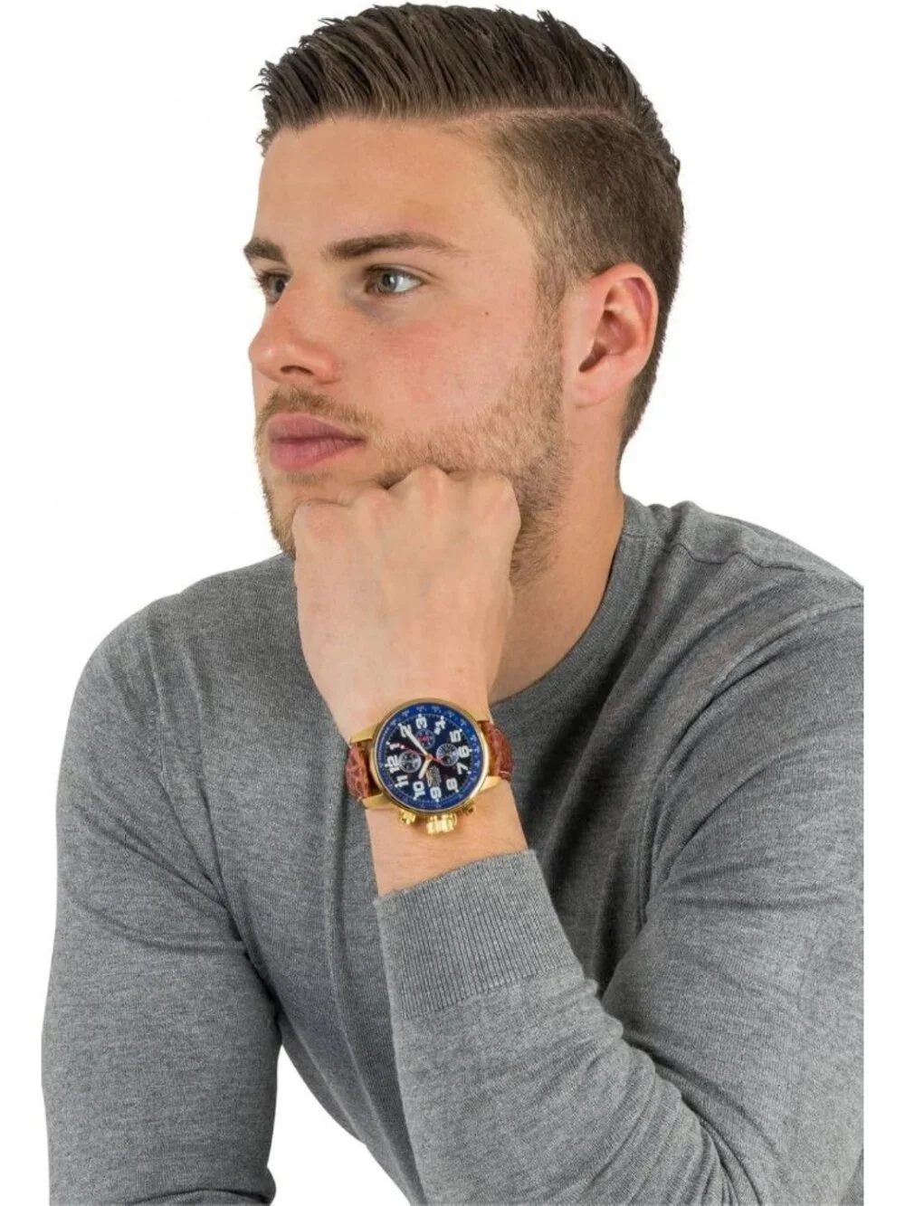Stylish Men's Left-Handed Quartz Watch with Leather Strap - Perfect for Everyday